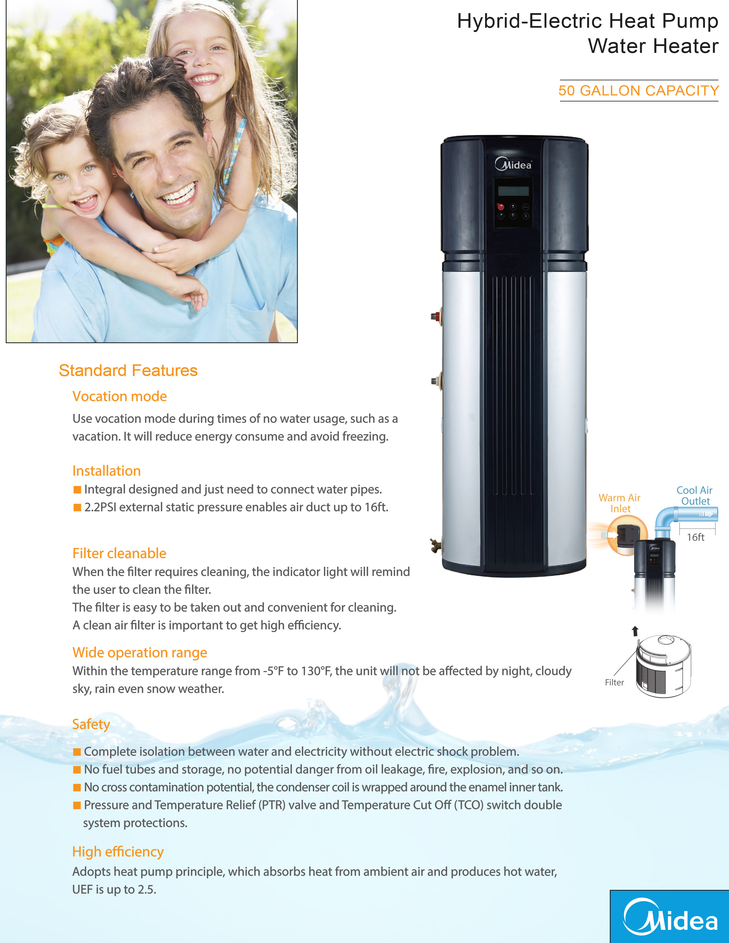 Midea 50 Gallon Hybrid Electric Heat Pump Water Heater RSJ-15/190RDN3-D